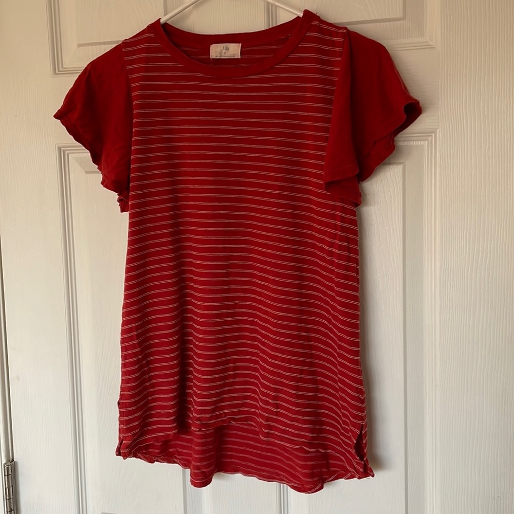 Anthropologie Red Flutter Sleeve Tee